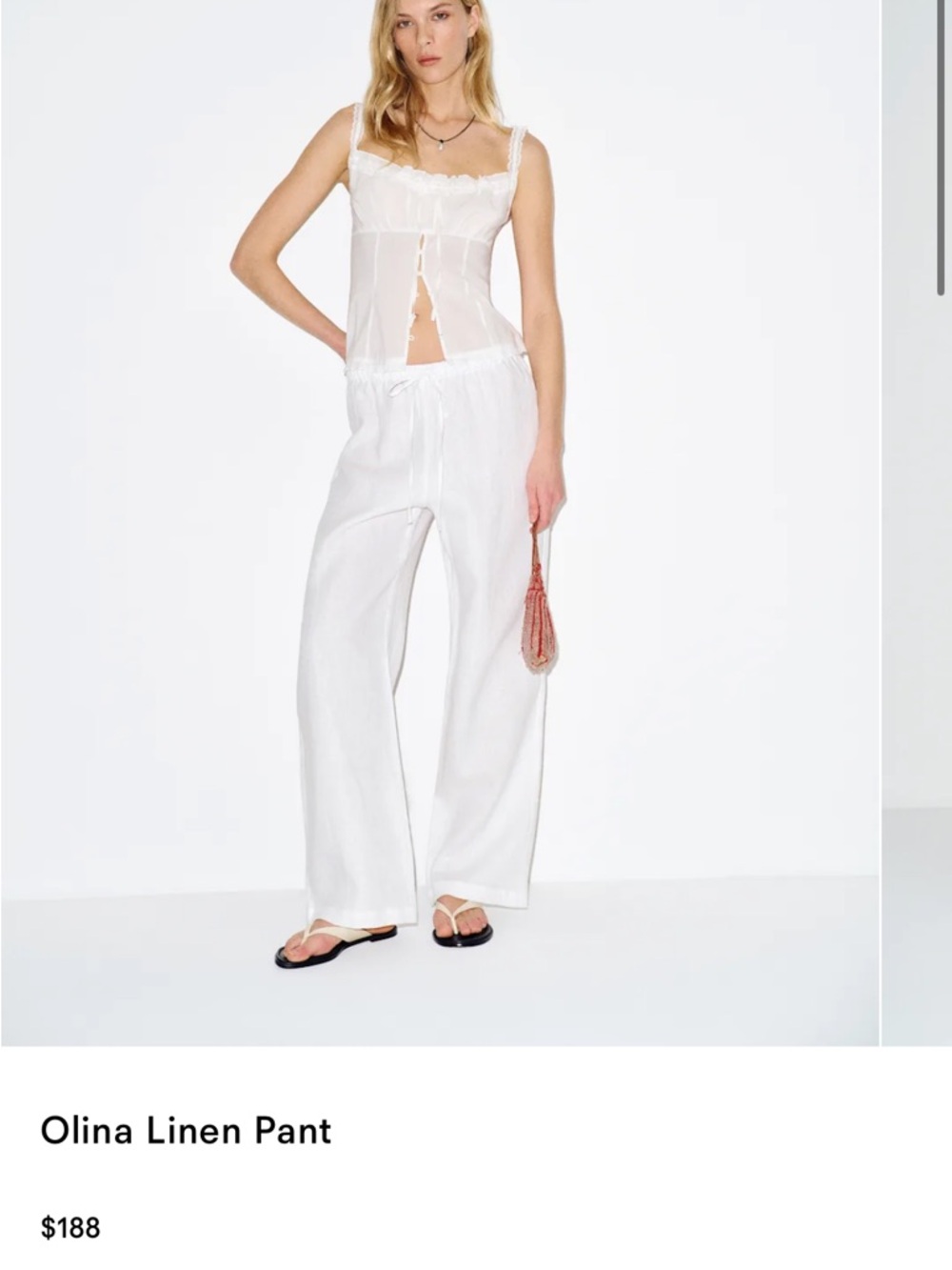 Reformation White Olina Wide-Leg Linen Pants